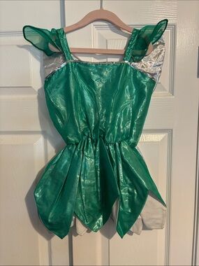 Girls' Shimmer Green Fairy Costume Dress with Silver Accents